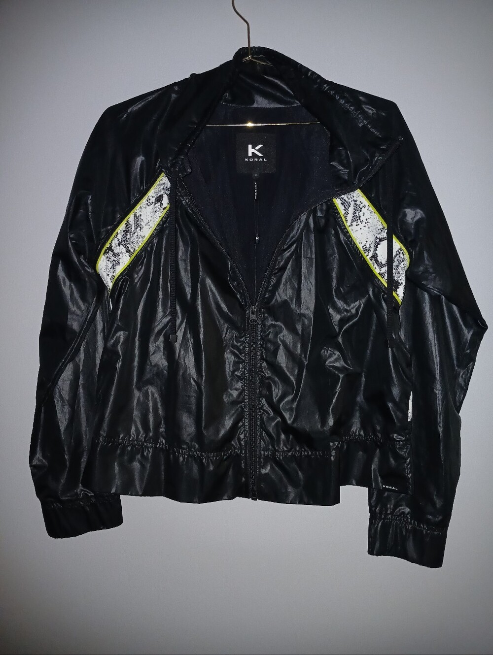 Koral Black Bomber Jacket with Yellow-Trim Snake Panels